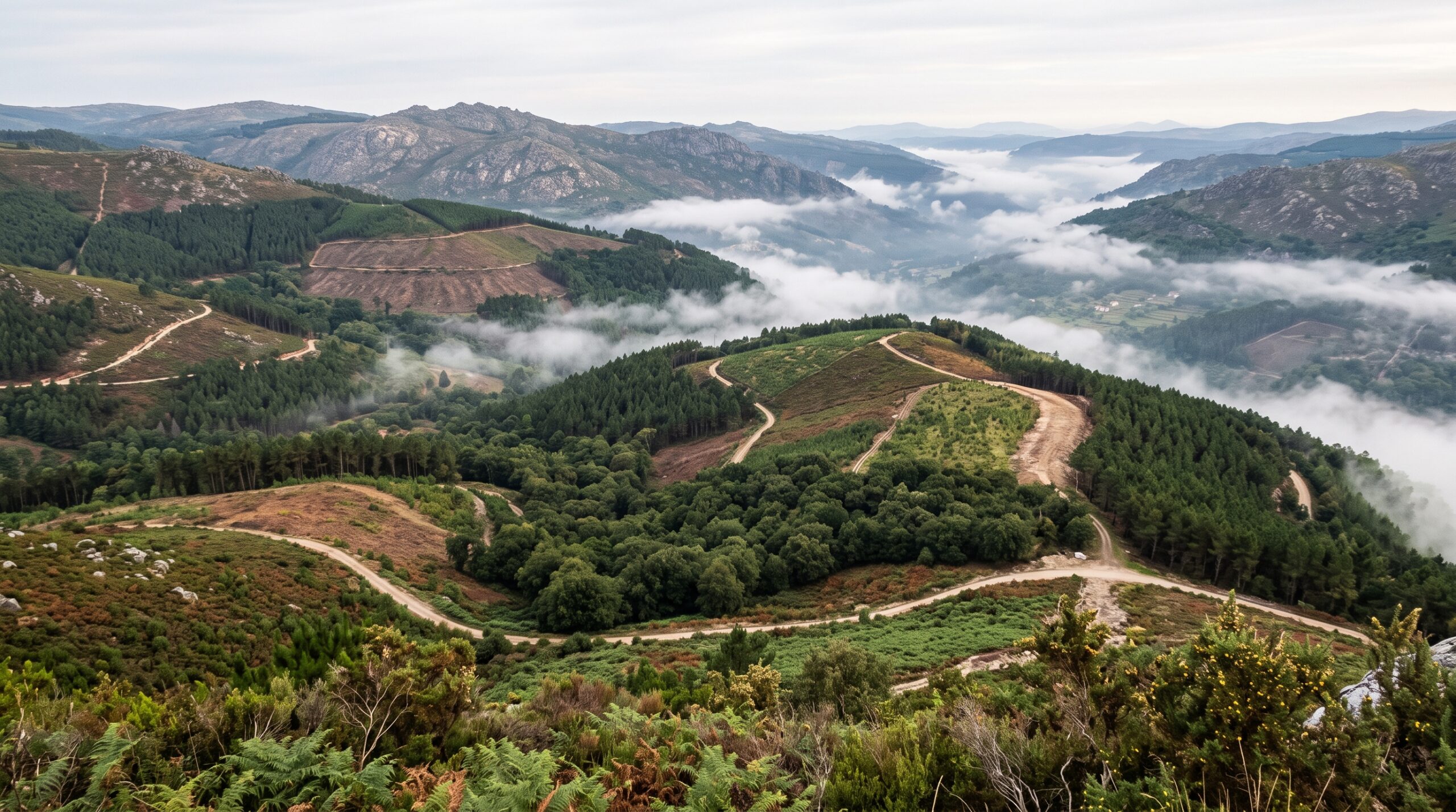 Montes y pistas forestales en Ourense